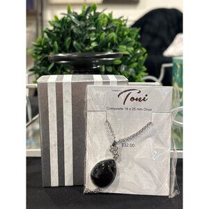 Designed By Toni 18x25mm Onyx Pendant Necklace With Silver Chain In Gift Box